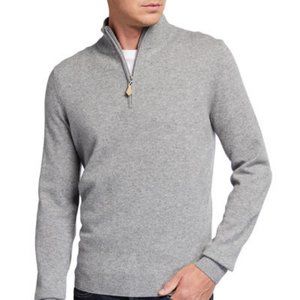 Neiman Marcus Ribbed Hem Zip Cashmere Sweater